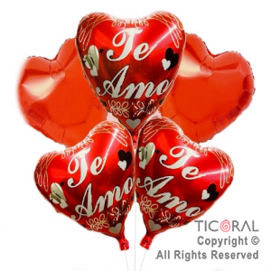 SET DE GLOBOS METALIZADO TE AMO ROJO 5 UNIDADES X 1